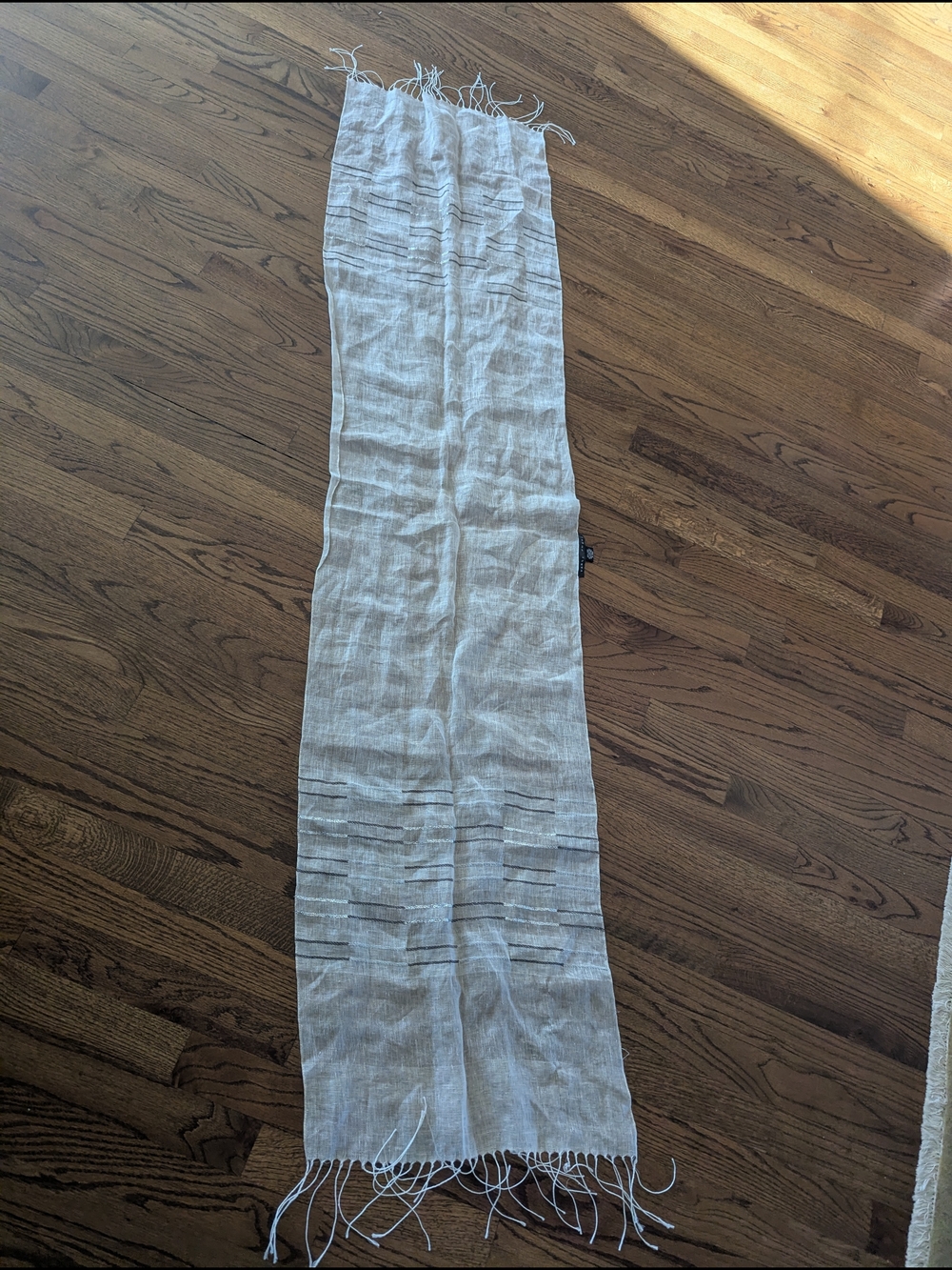 Yansi Fugel scarf Light Cream Fringed Off White Scarf Silver Black Embroidered